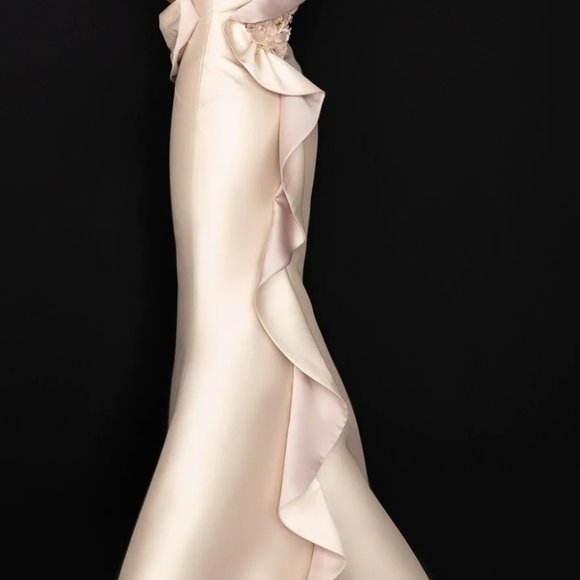NEW W/TAGS Terani Couture - Champagne One Shoulder Fitted Gown - Picture 3 of 8